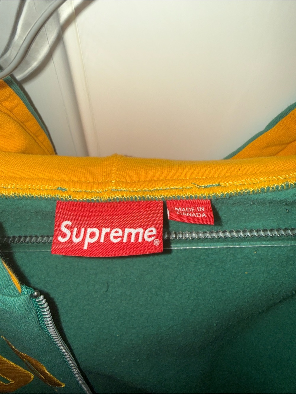 Supreme Green Zip Hoodie with Yellow Arch Logo and Stripe Accents - Picture 3 of 3